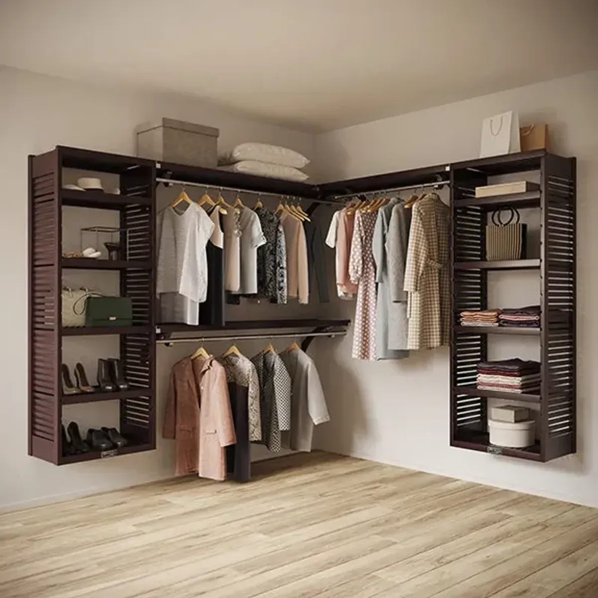 8ft x 6ft Solid Wood L Shaped Walk-in Closet Organizer