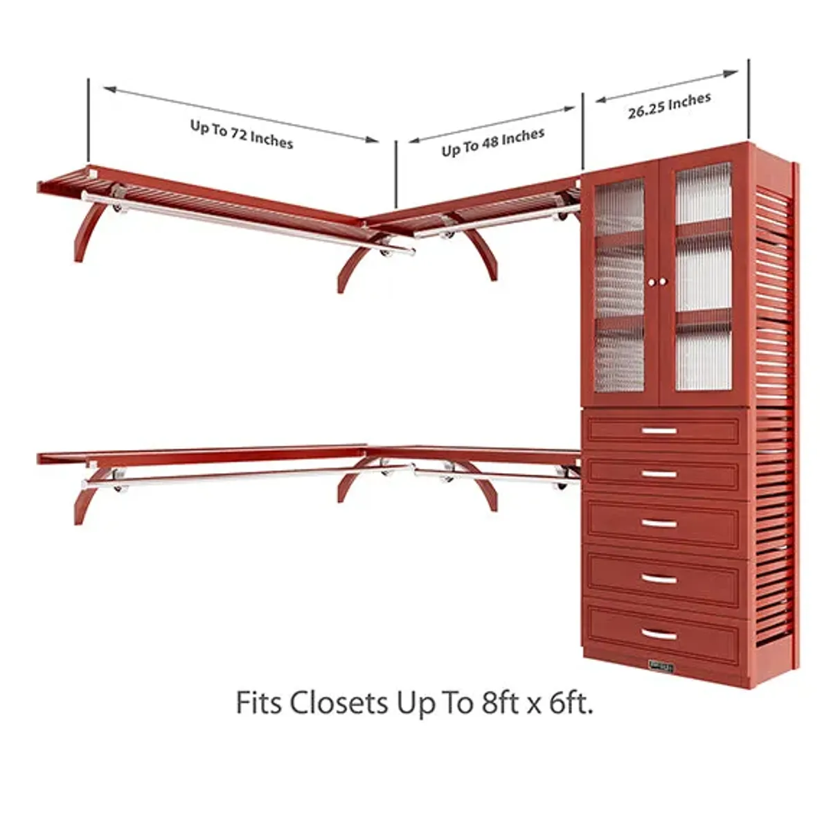 8ft x 6ft Solid Wood L Shaped Walk-in Closet Organizer with 5 Drawers & Doors