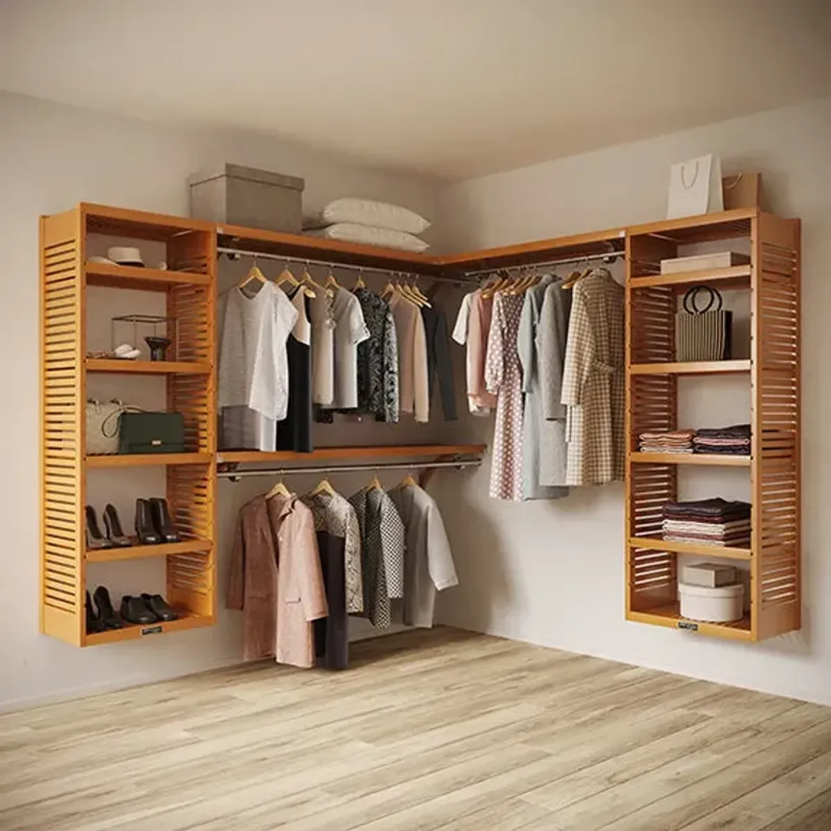 8ft x 6ft Solid Wood L Shaped Walk-in Closet Organizer