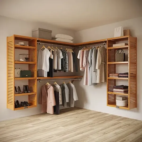 8ft x 6ft Solid Wood L Shaped Walk-in Closet Organizer