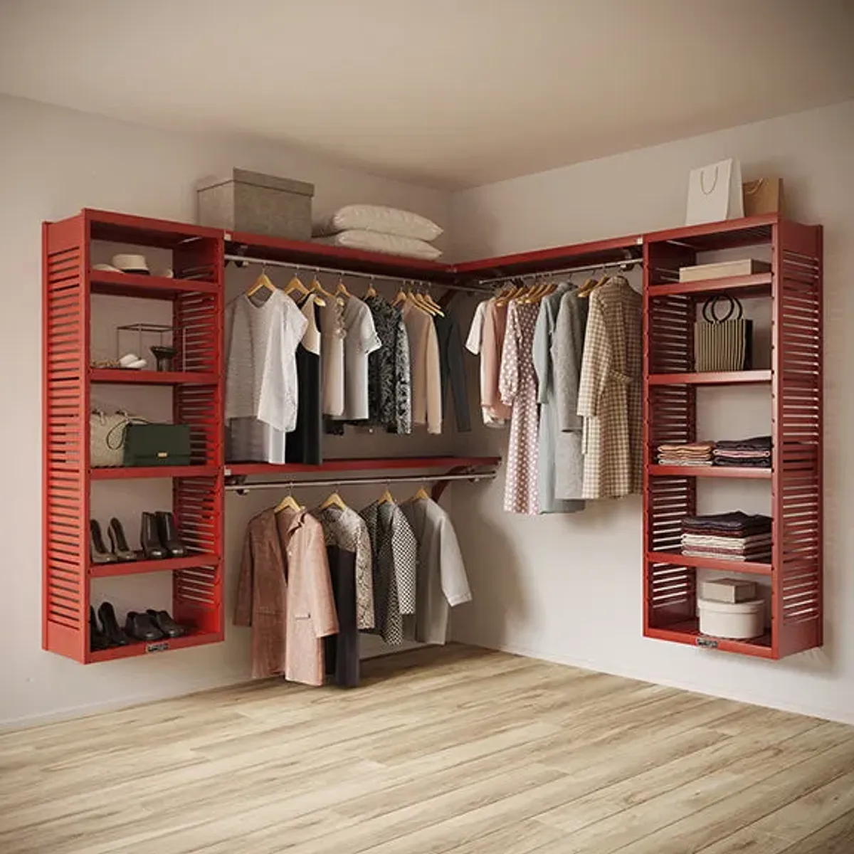 8ft x 6ft Solid Wood L Shaped Walk-in Closet Organizer