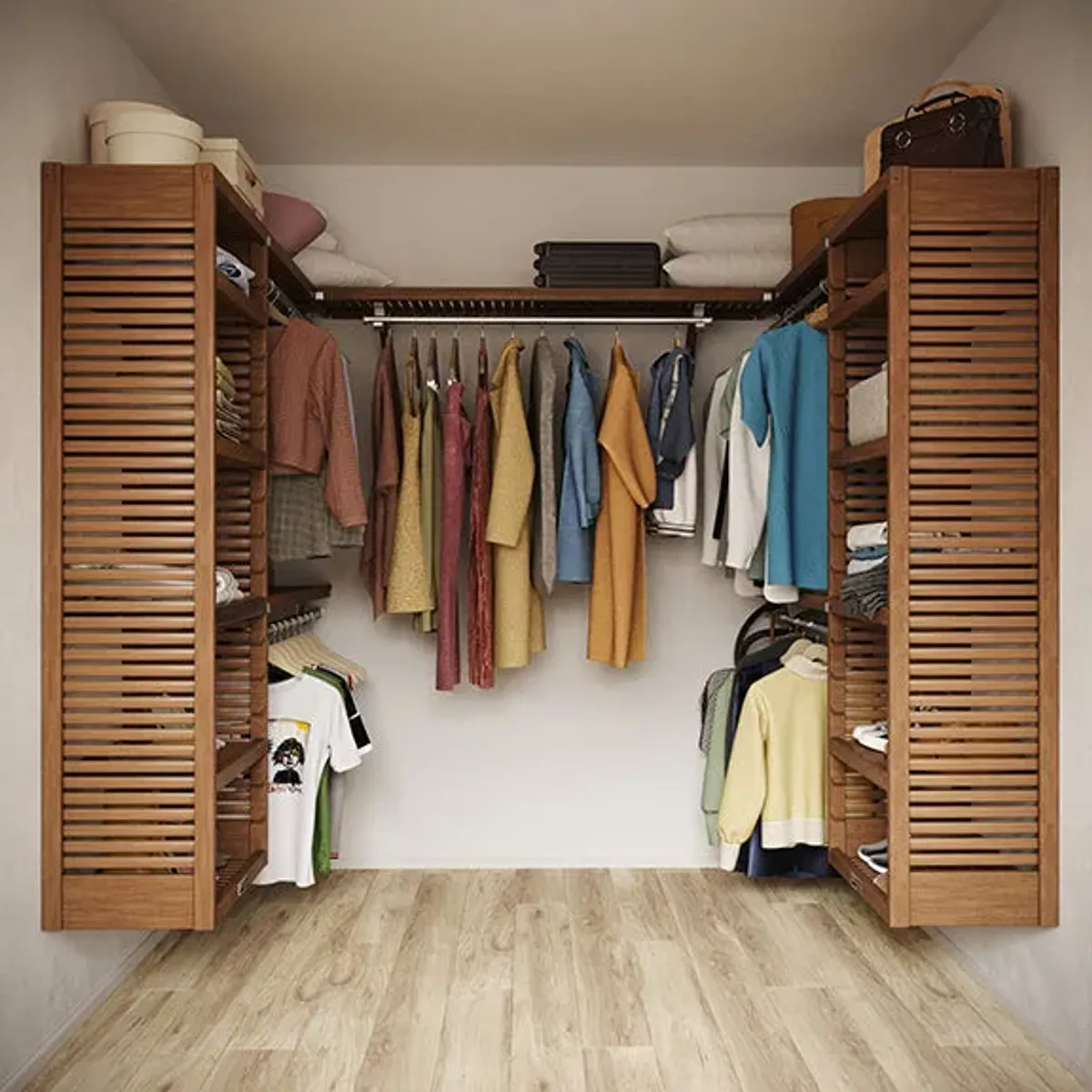 9ft x 6ft Solid Wood U Shaped Walk-in Closet Organizer