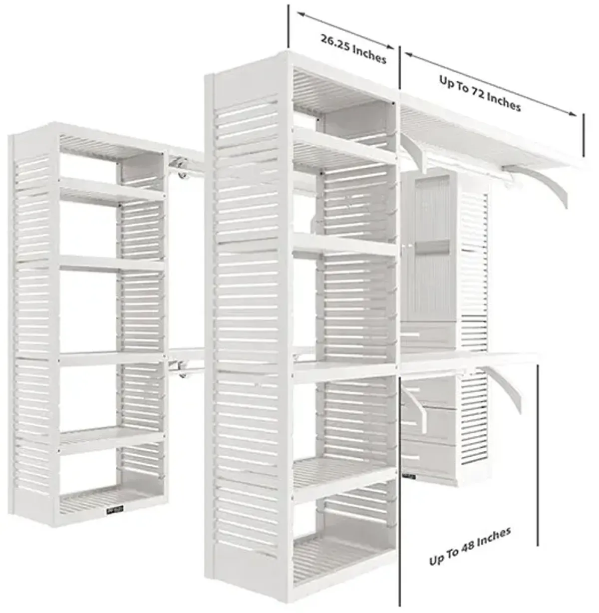 9ft x 8ft Solid Wood U Shaped Walk-in Closet Organizer with Shaker Drawers & Doors