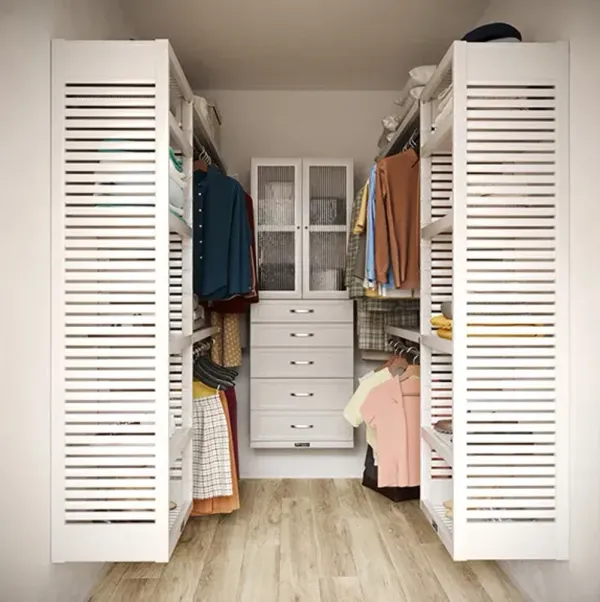 9ft x 8ft Solid Wood U Shaped Walk-in Closet Organizer with Shaker Drawers & Doors