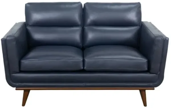 Emmitt  Navy Leather Loveseat