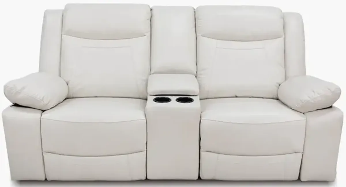 Dallas Ivory Leather Reclining Console Loveseat