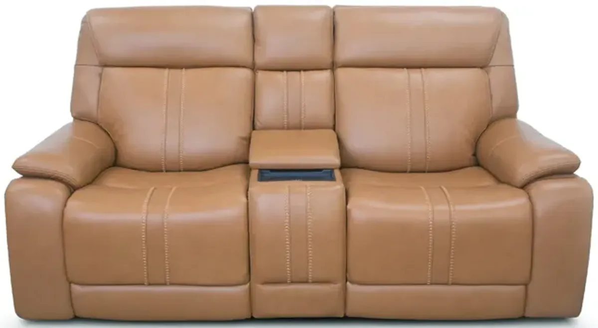 Sonic Saddle Leather Triple Power Console Loveseat