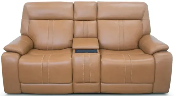 Sonic Saddle Leather Triple Power Console Loveseat