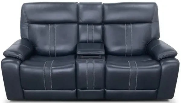 Sonic Navy Leather Triple Power Console Loveseat