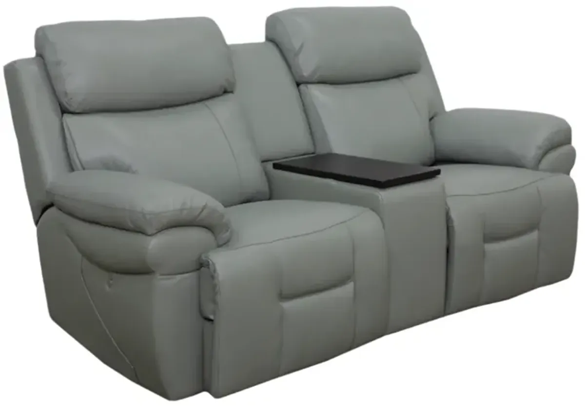 Bishop Jade Leather Zero Gravity Triple Power Reclining Console Loveseat