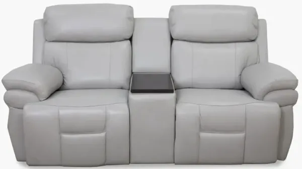 Bishop Silver Leather Zero Gravity Triple Power Reclining Console Loveseat