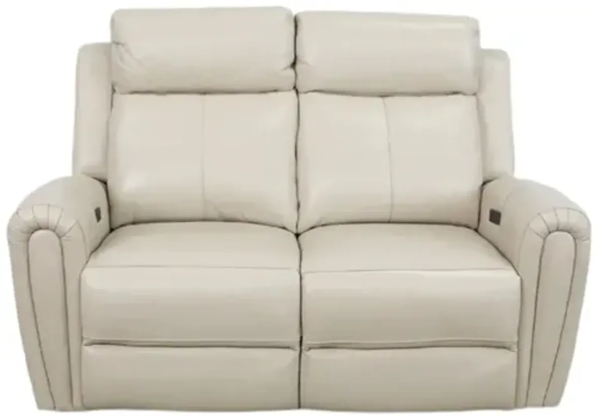 Jonathan Cream Leather Dual Power Reclining Loveseat