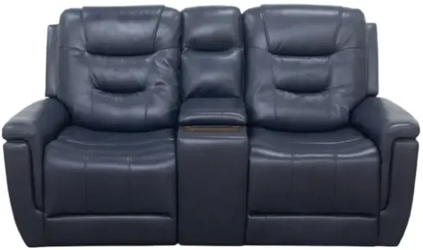 Abbott Navy Leather Power Console Loveseat with Power Headrest