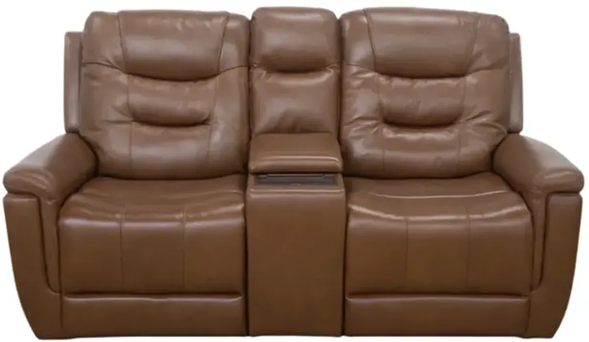 Abbott Camel Leather Power Console Loveseat with Power Headrest