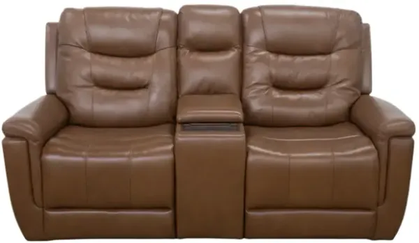 Abbott Camel Leather Power Console Loveseat with Power Headrest