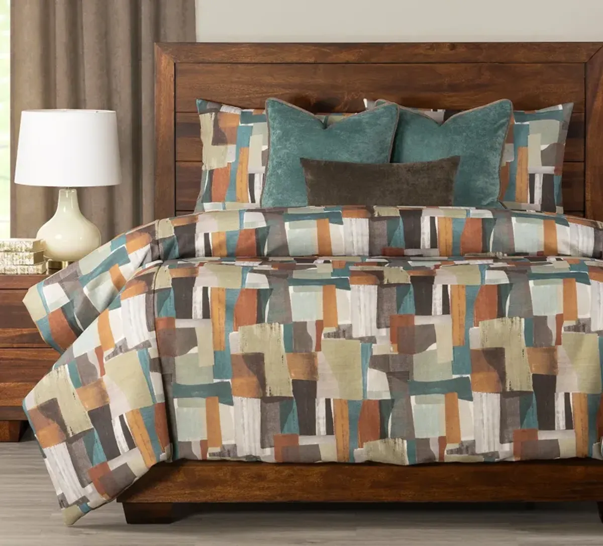 Color Block Peacock King Comforter Set