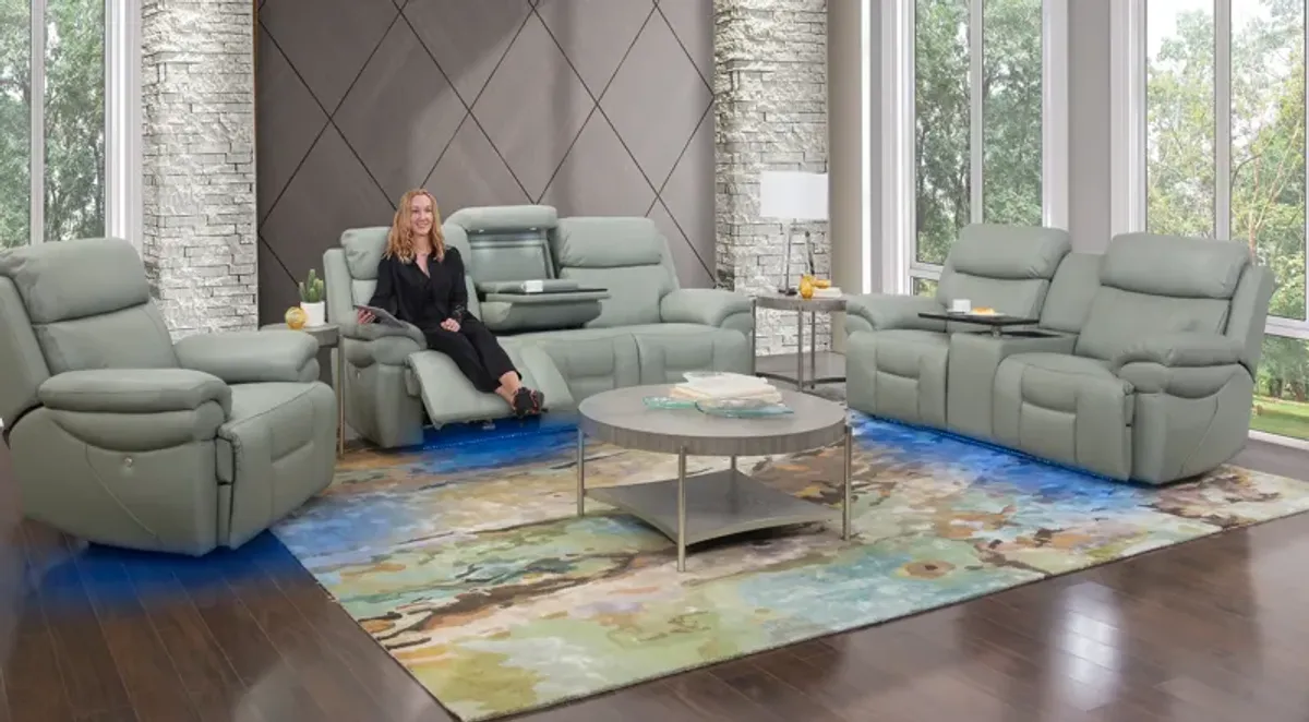 Bishop Jade 3 Piece Leather Zero Gravity Triple Power Reclining Living Room