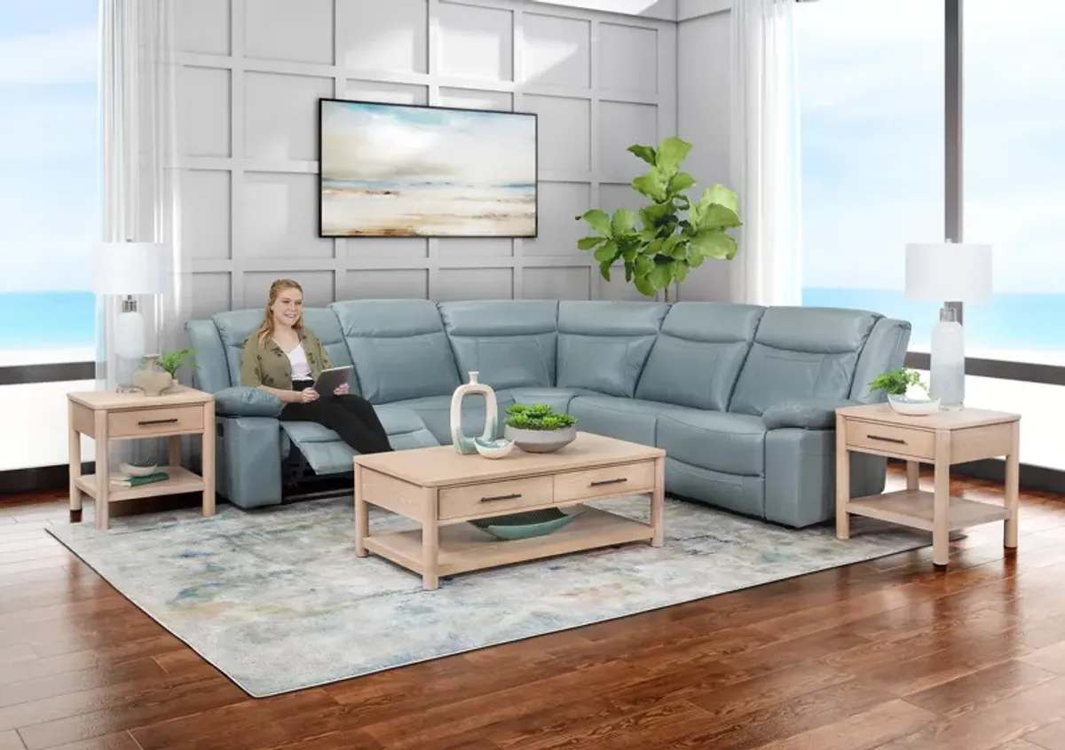 Dallas Teal 5 Piece Leather Dual Power Reclining Sectional