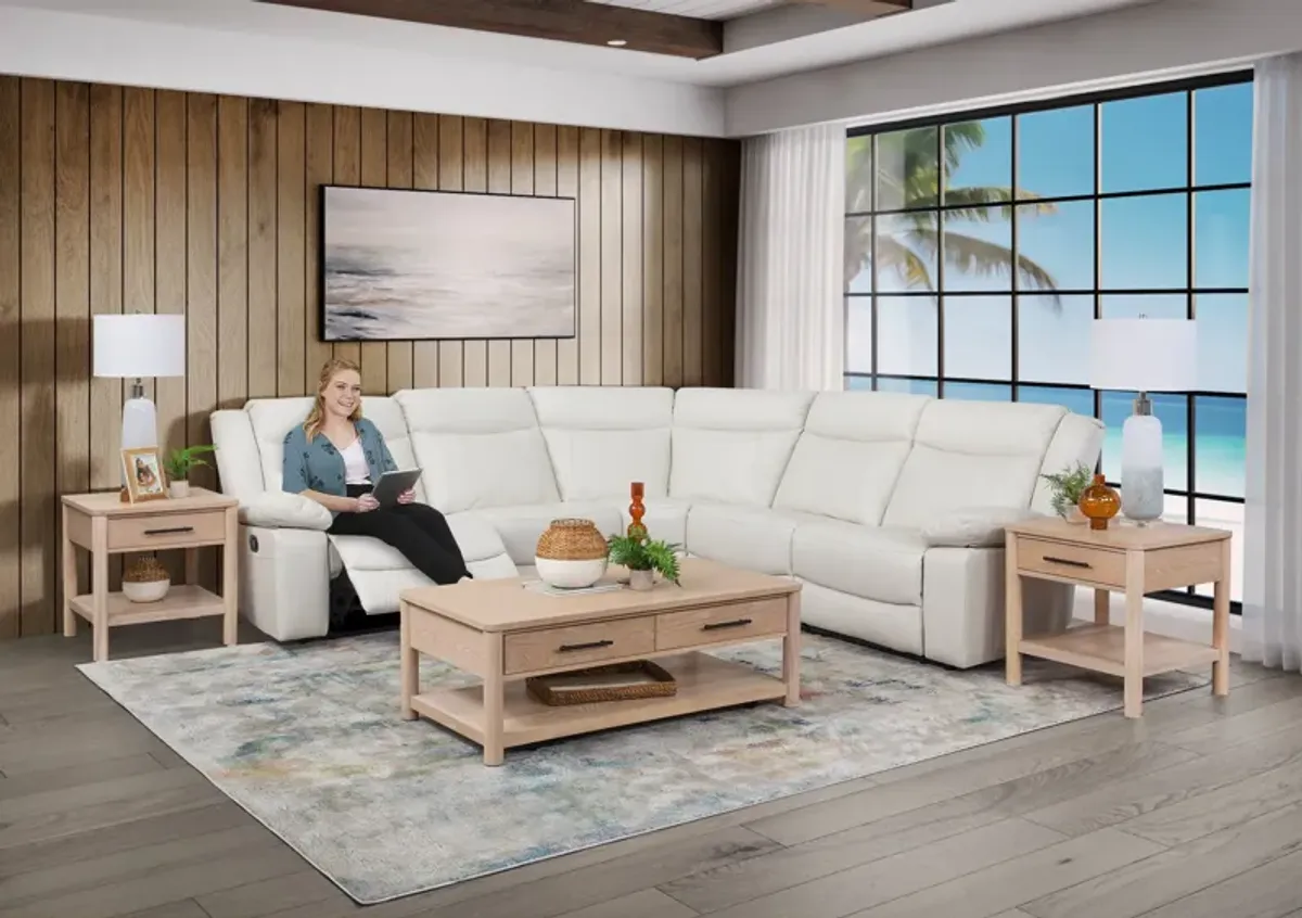 Dallas Ivory 5 Piece Leather Dual Power Reclining Sectional
