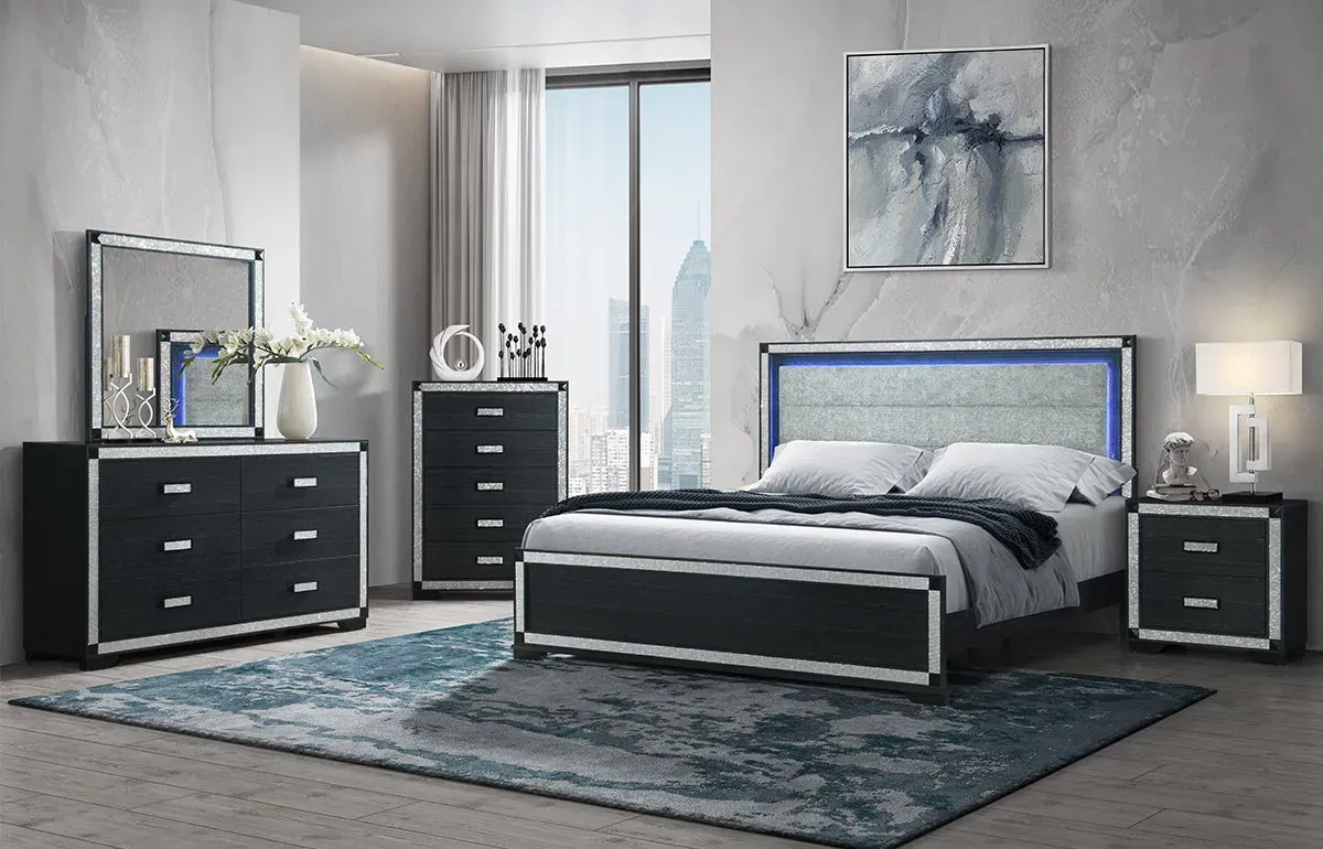 Fergie 5PC Queen Uph Lighted Panel Bedroom