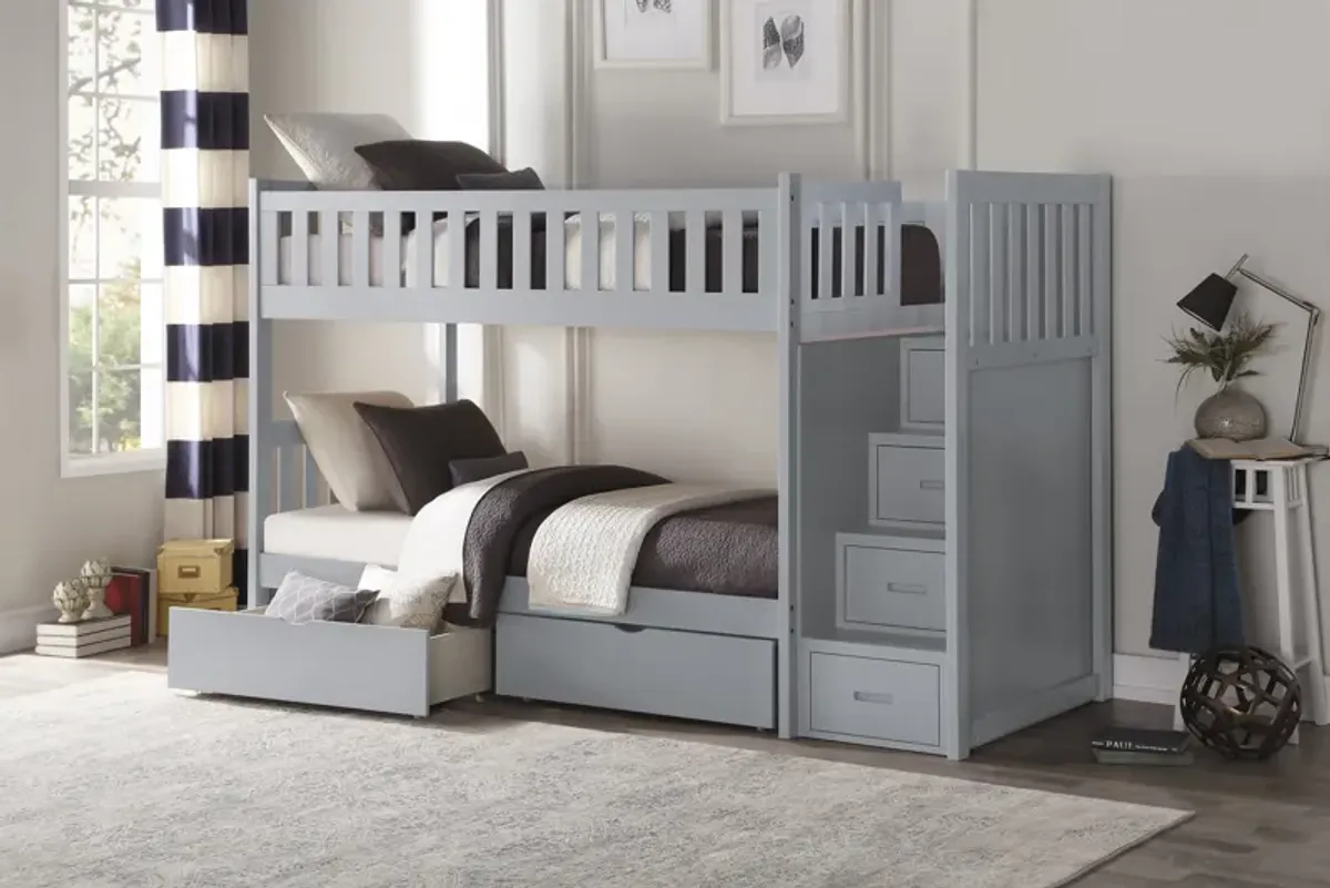 Galen Grey Twin over Twin Step Bunk Bed
