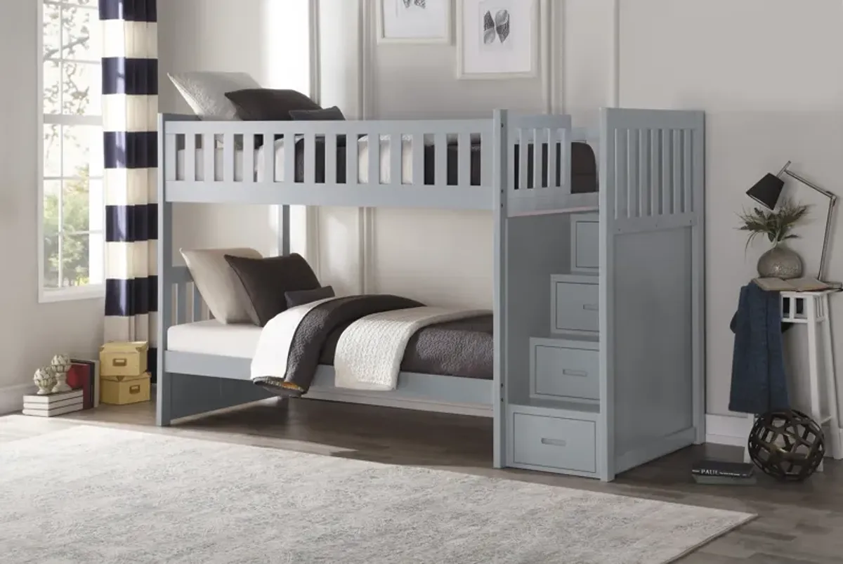 Galen Grey Twin over Twin Step Bunk Bed