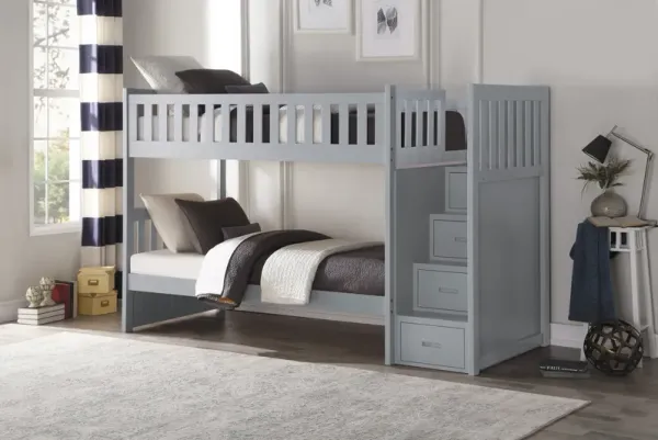 Galen Grey Twin over Twin Step Bunk Bed