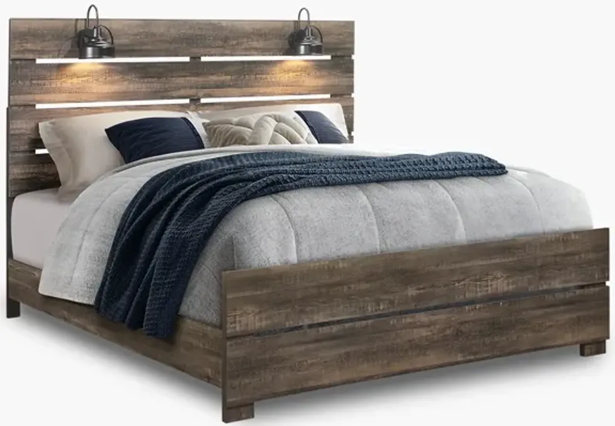 Linwood Dark Oak King Lighted Panel Bed