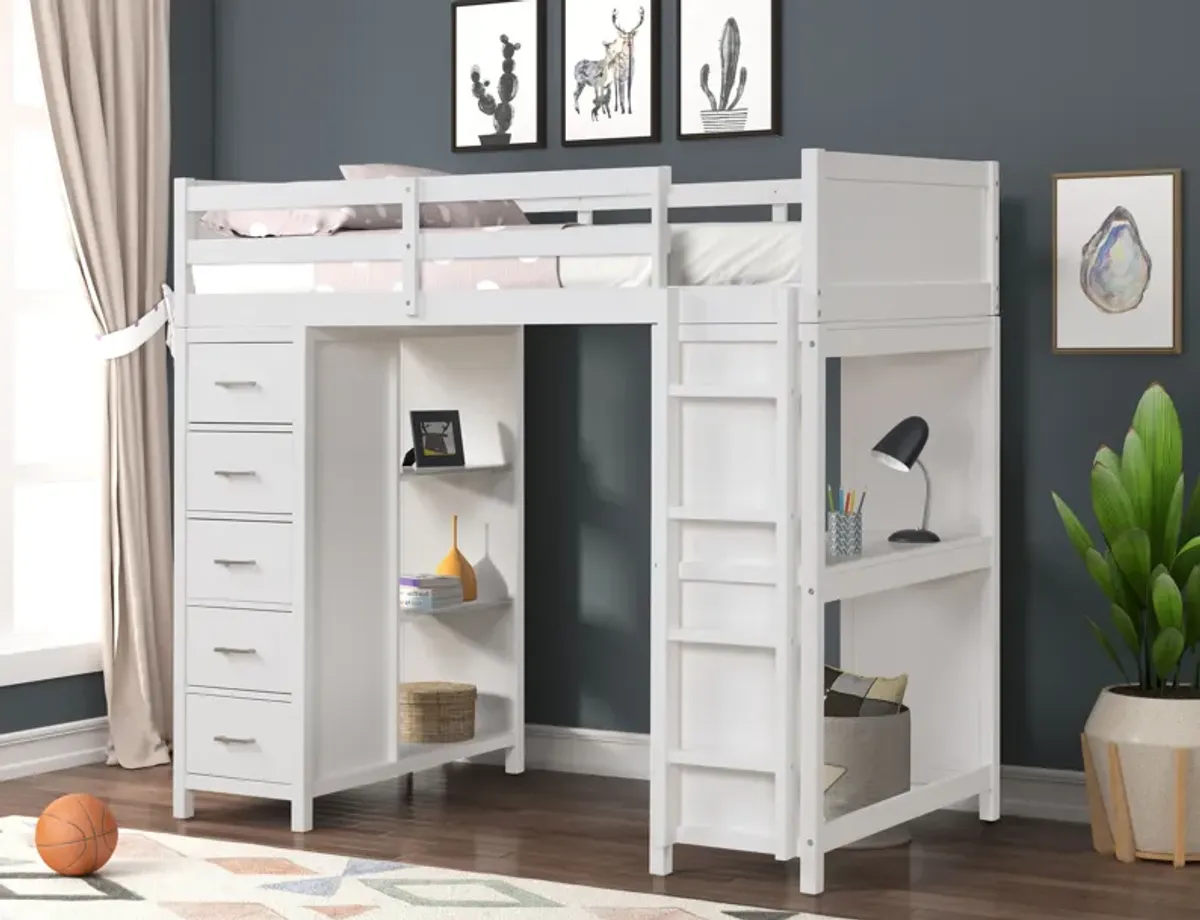 Shiloh White Twin Loft w/ Chest and Desk