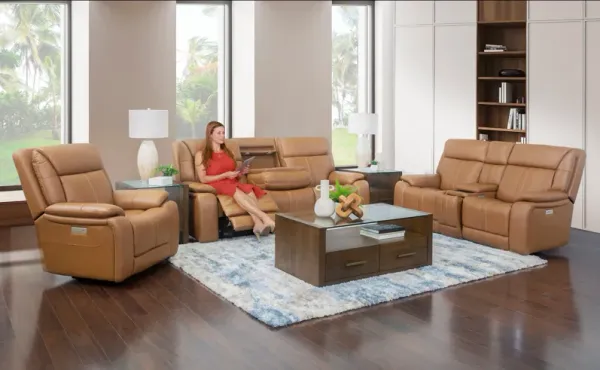 Sonic Saddle 3 Piece Leather Triple Power Reclining Living Room