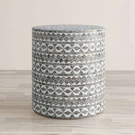 First Avenue GA ROUND ACCENT TABLE - GREY TRIBAL