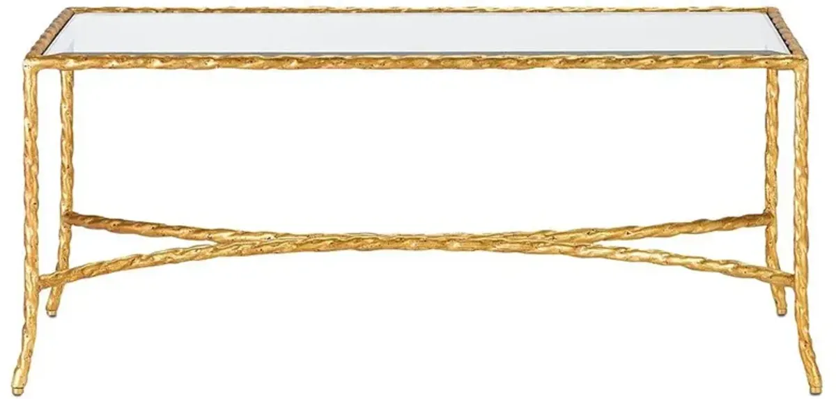 Gilt Twist French Deco Antique Gold Leaf Glass Rectangular Coffee Table