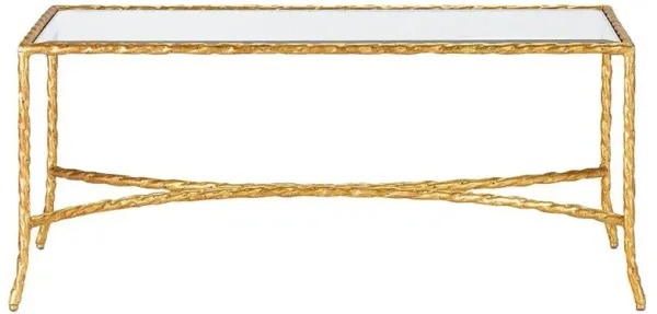 Gilt Twist French Deco Antique Gold Leaf Glass Rectangular Coffee Table