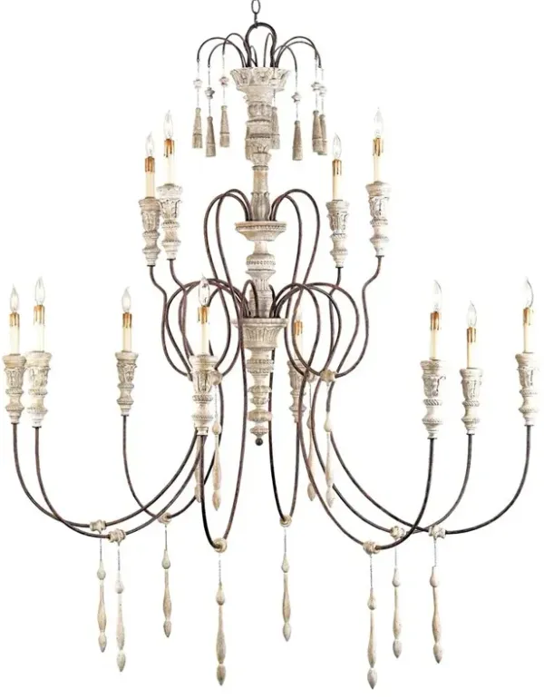 Katrine Gustavian Iron and Wood Formal Chandelier - 53 Inch