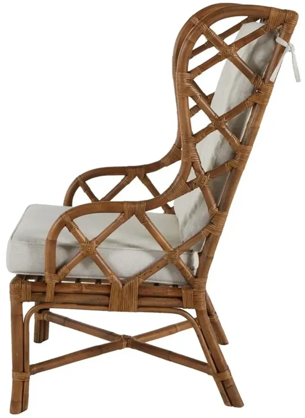 Watson Coastal Beach Brown Rattan Tufted Wing Back Occasional Arm Chair