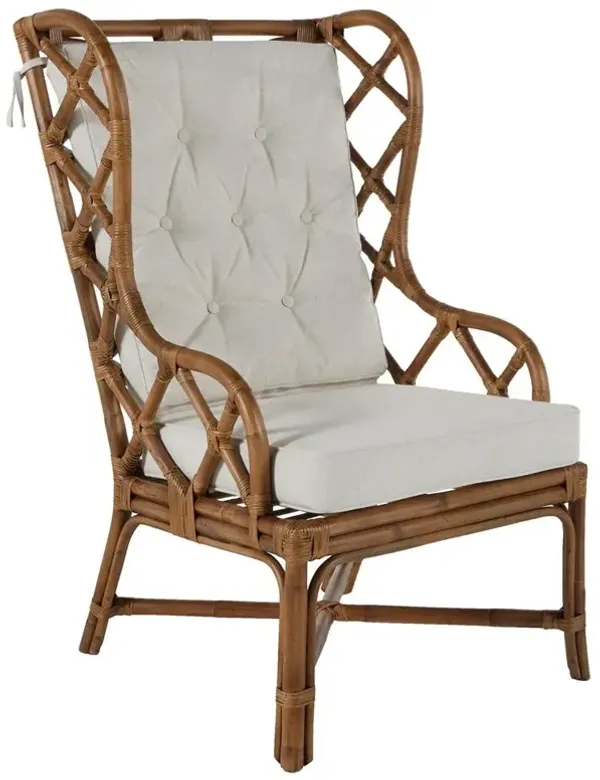 Watson Coastal Beach Brown Rattan Tufted Wing Back Occasional Arm Chair