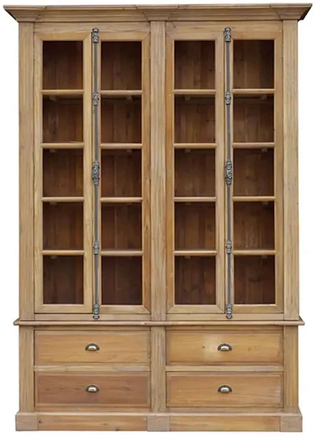 Dustin French Country Brown Reclaimed Wood 4 Drawer Closed Back Bookcase