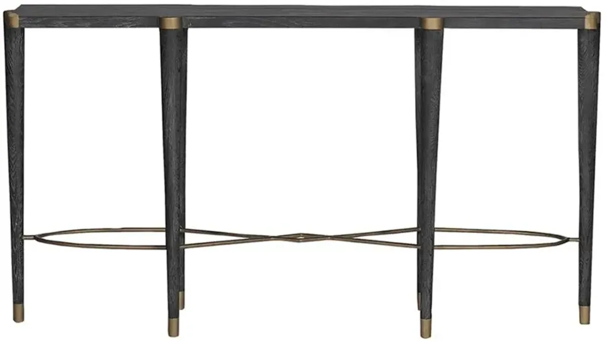 Fiona Black Ceruse Hollywood Regency Brass Sofa Console Table