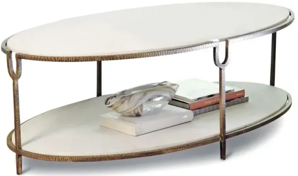Lorcan Hollywood Regency Ivory Stone Oval Coffee Table