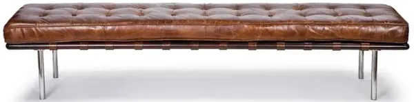 Vintage Mid Century Tufted Brown Leather Bench