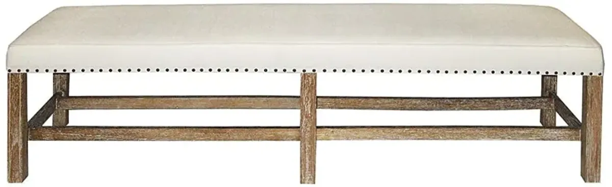 Sorin Rustic Lodge White Cotton Brown Mindi Wood Nailhead Bench