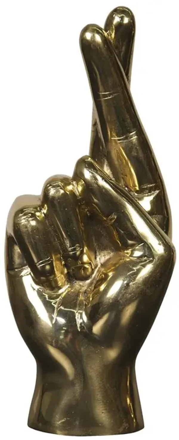 Farella Industrial Loft Decorative Brass Fingers Crossed Hand Sculpture