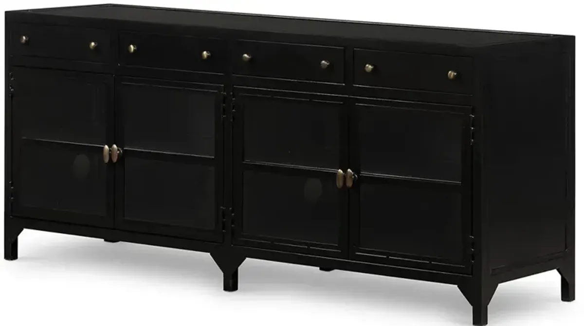 Katren Industrial Matte Black Metal Brass Box Media Cabinet