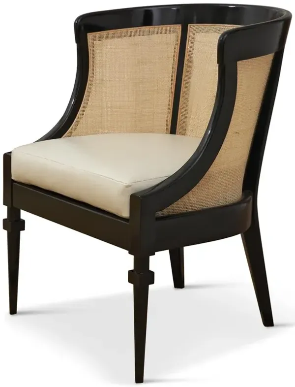 George Updated Traditional Black Wood Cane Leather Wing Chair