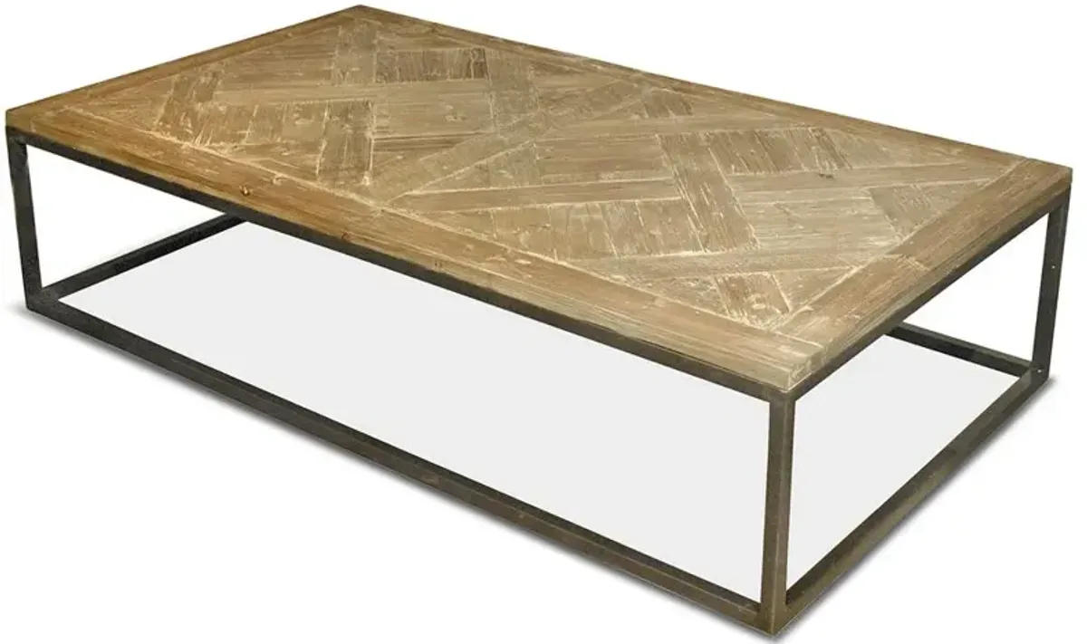Stevenson Rustic Lodge White Wash Reclaimed Pine Metal Rectangular Coffee Table