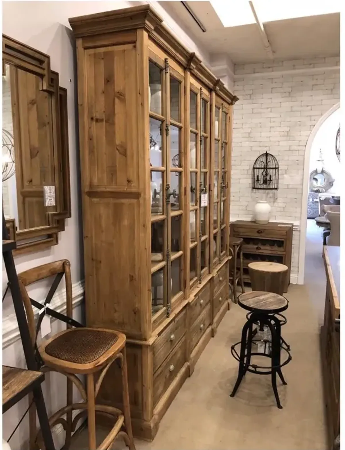 Dustin French Country Brown Pine Wood 6 Door Bookcase
