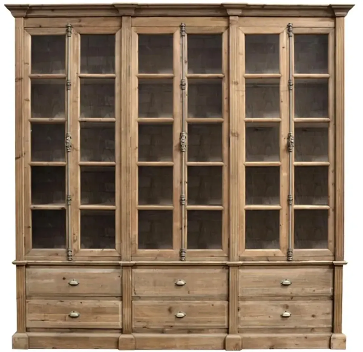Dustin French Country Brown Pine Wood 6 Door Bookcase