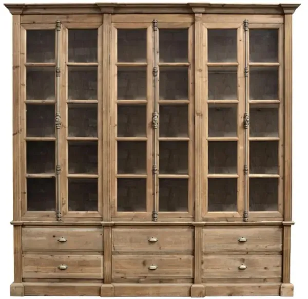Dustin French Country Brown Pine Wood 6 Door Bookcase
