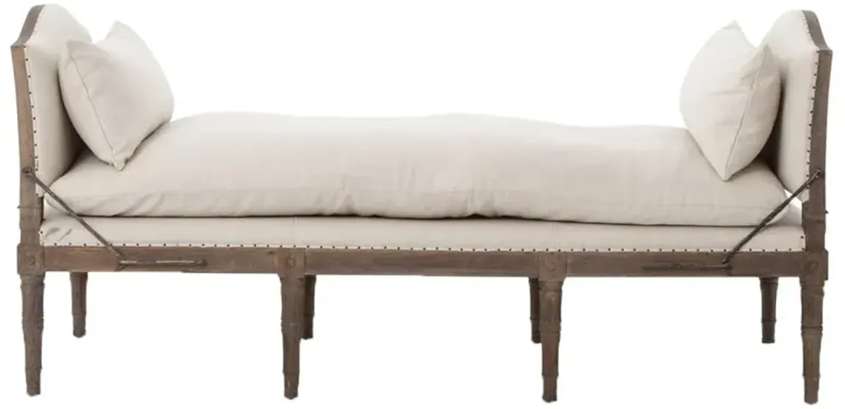Sabine French Country Natural Linen Weathered Oak Bench Daybed