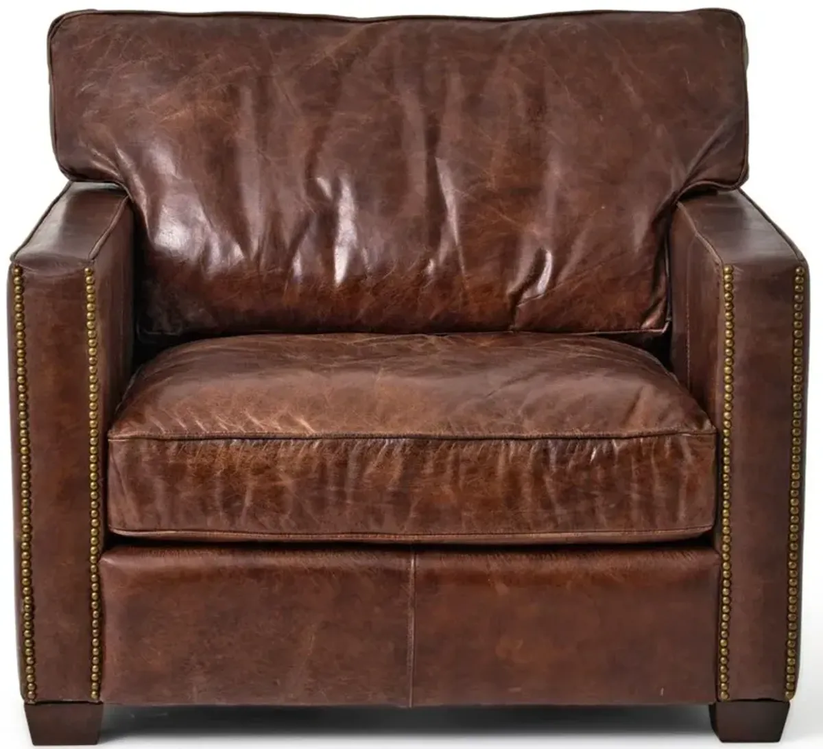 Darla Rustic Lodge Cigar Brown Leather Brass Nailhead Trim Club Arm Chair